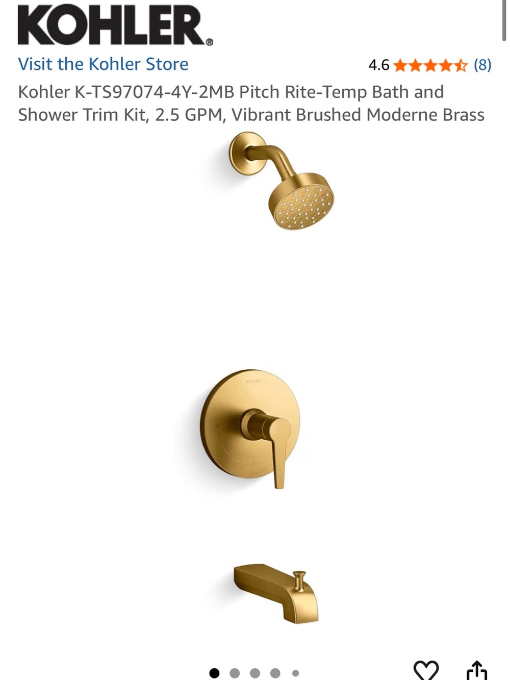 Kohler Vibrant Brushed Moderne Brass Bath & Shower Trim Kit - Gold